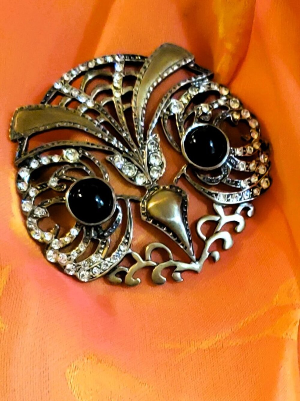 Museum Sterling Silver "Night Owl" Brooch – Black Onyx & Crystals